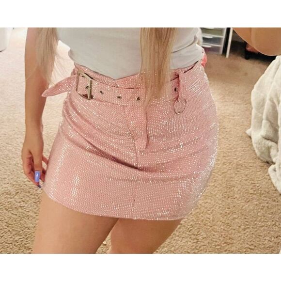 Day G Pink Rhinestone Embellished Mini Skirt - Picture 1 of 6